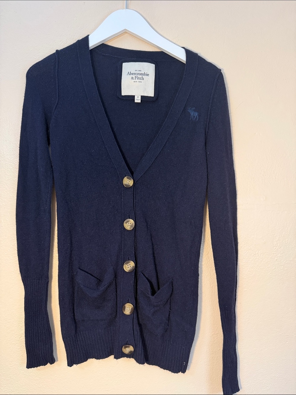 Abercrombie & Fitch Women's Navy Button-Up V-Neck Cardigan